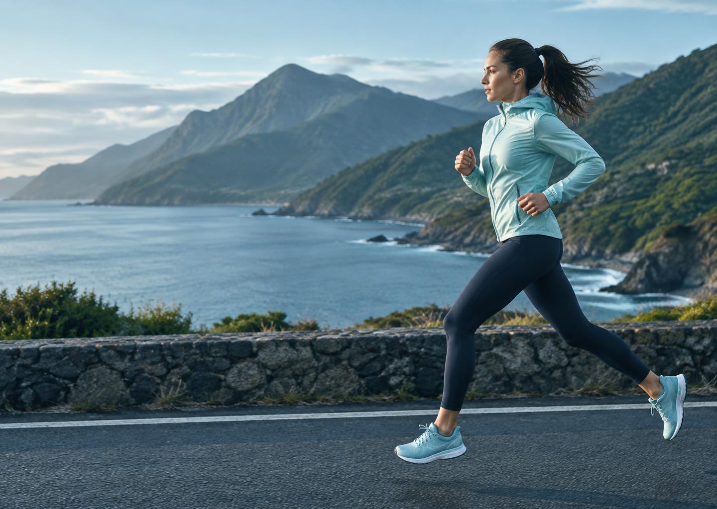 Runner training on a coastal road